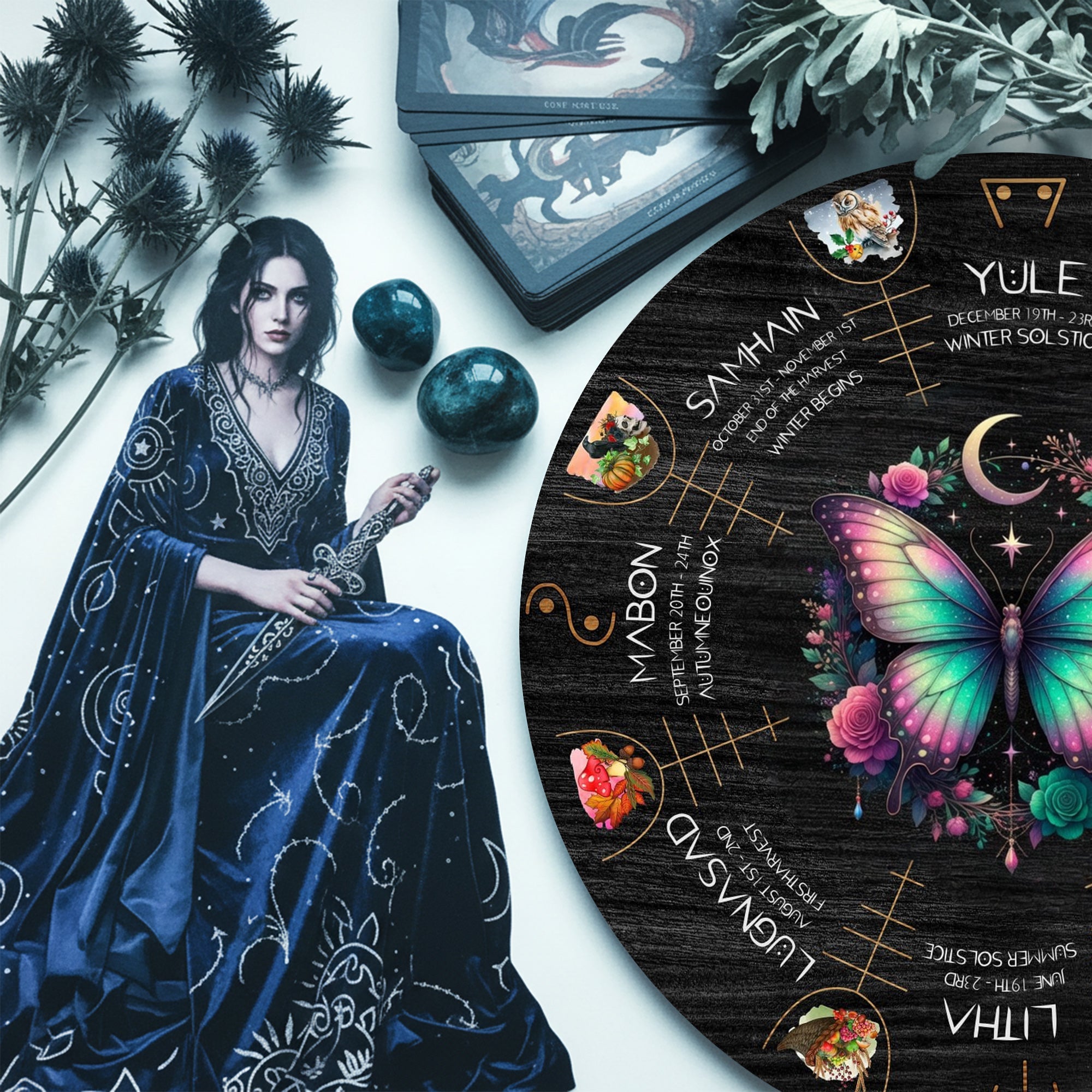 Colorful Butterfly Wheel of the Year Wooden Wall Art