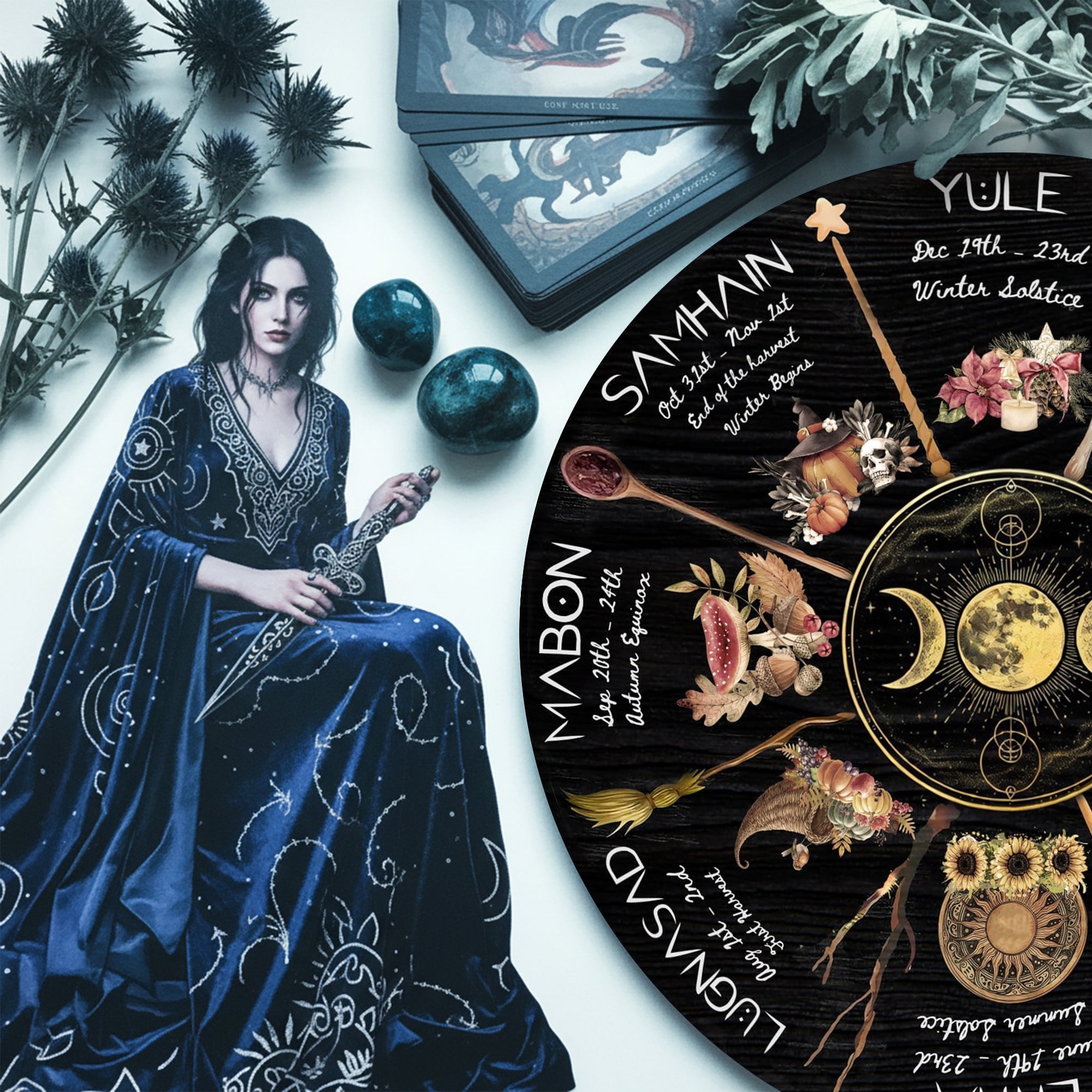 Moon Herbal Wheel of the Year Wooden Pagan Wall Art