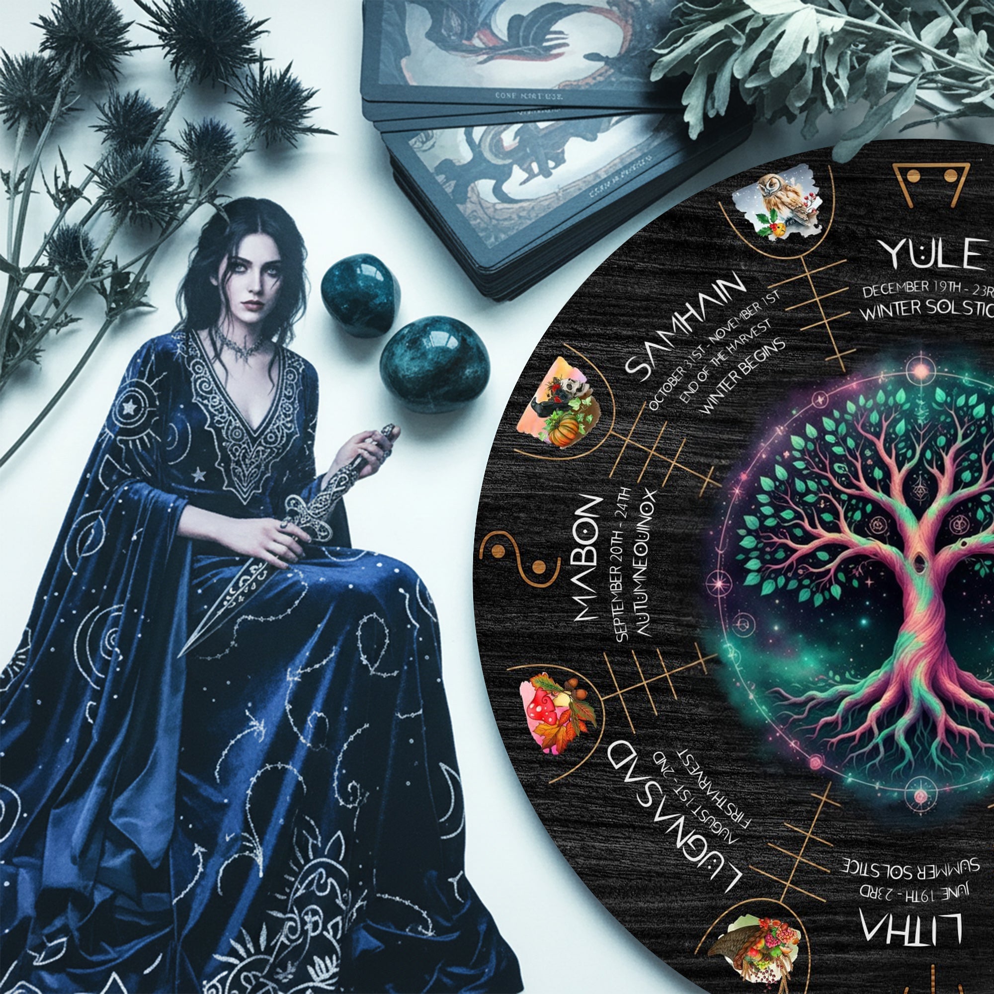 Neon Tree Wheel of the Year Wooden Pagan Wall Art