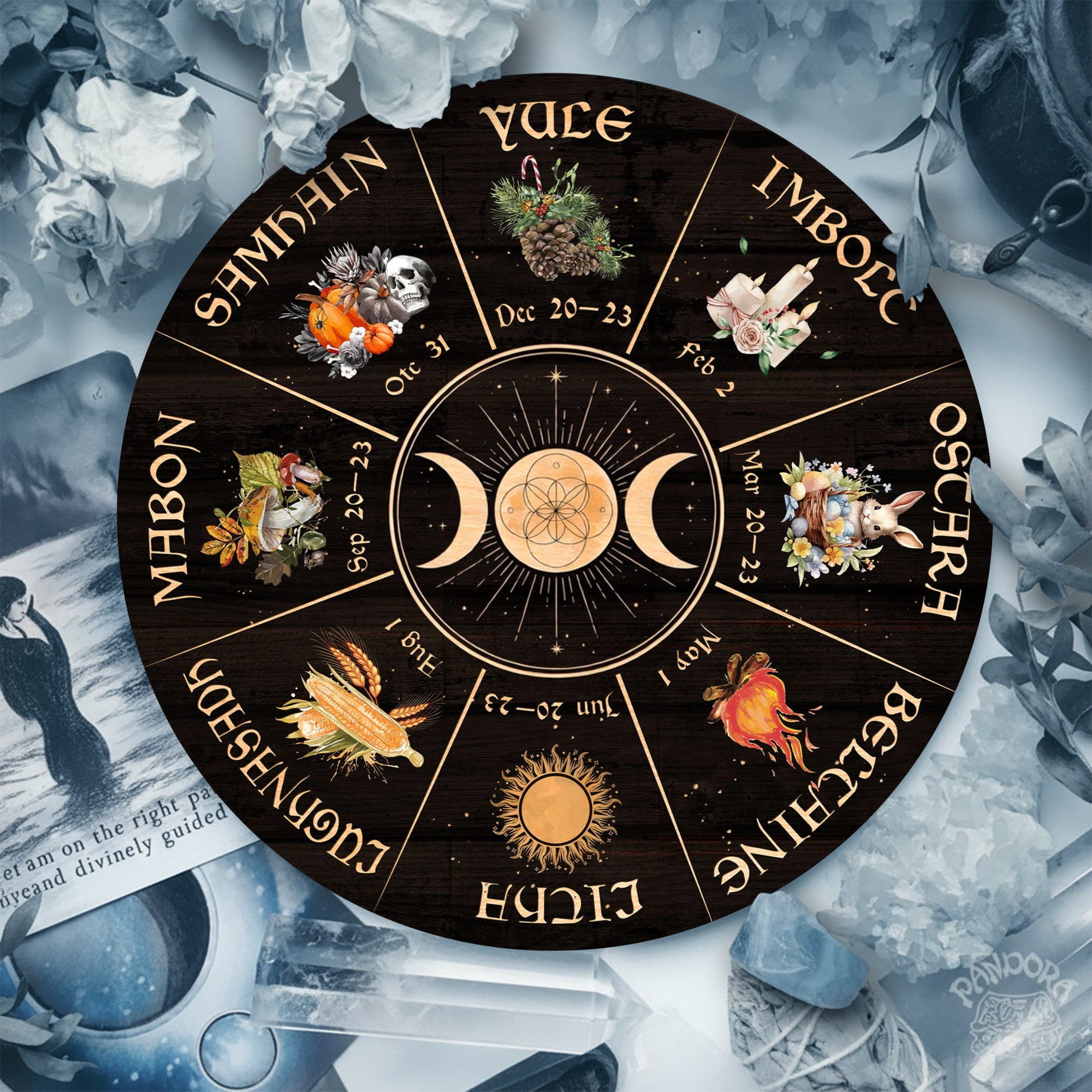 Triple Moon Seasonal Wheel of the Year Wooden Wall Art