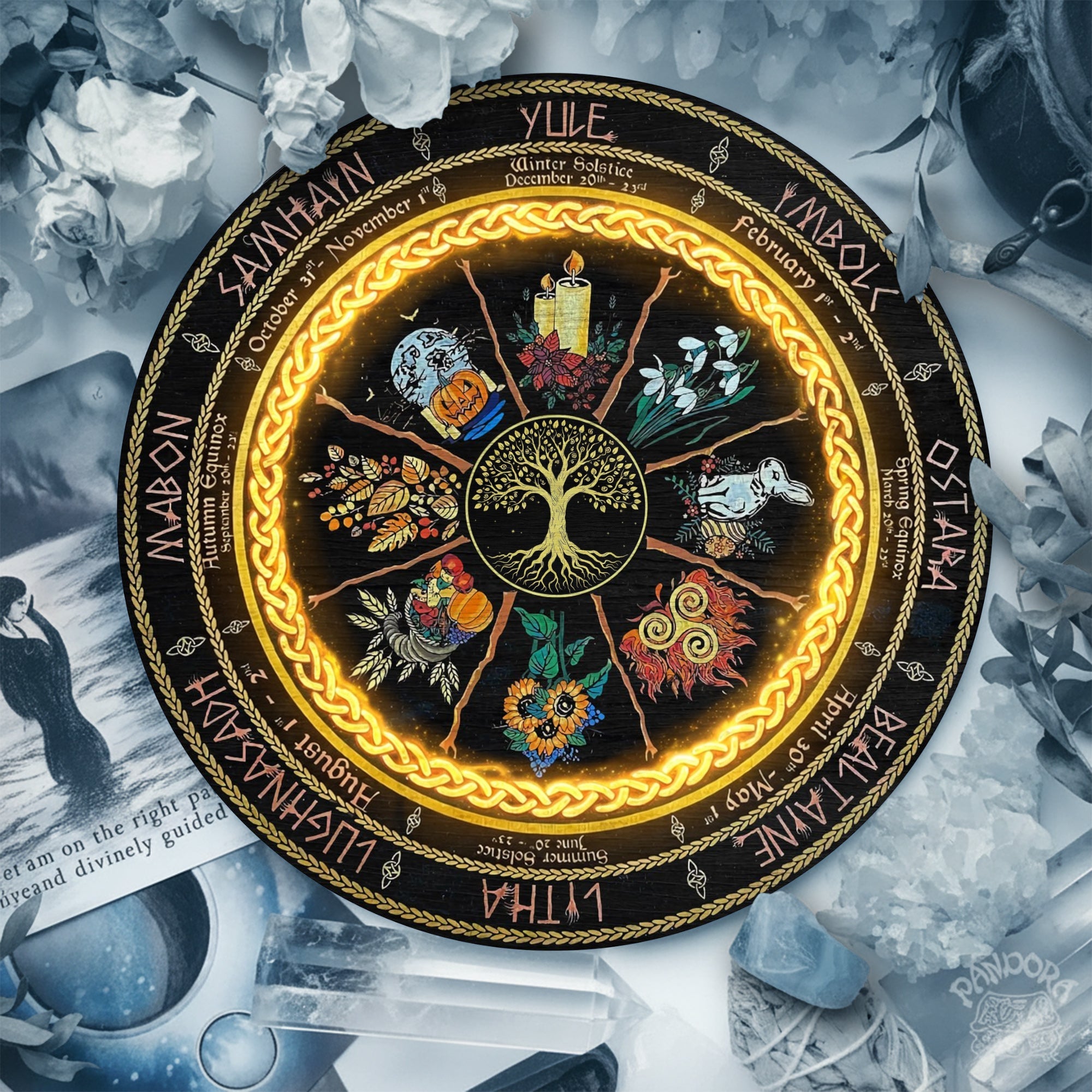 Floral Wheel of the Year Wooden Pagan Wall Decor