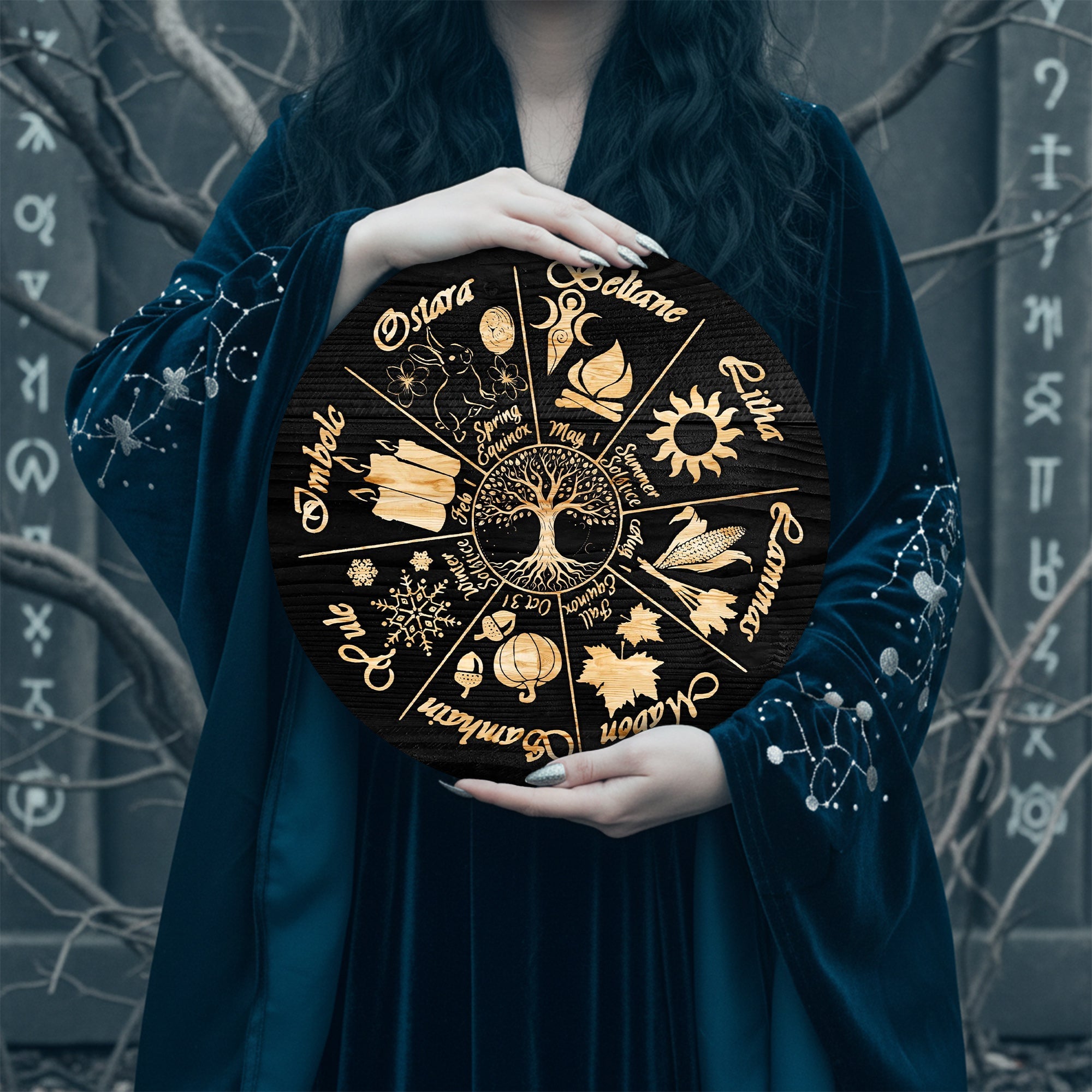 Tree Seasonal Wheel of the Year Wooden Pagan Wall Decor