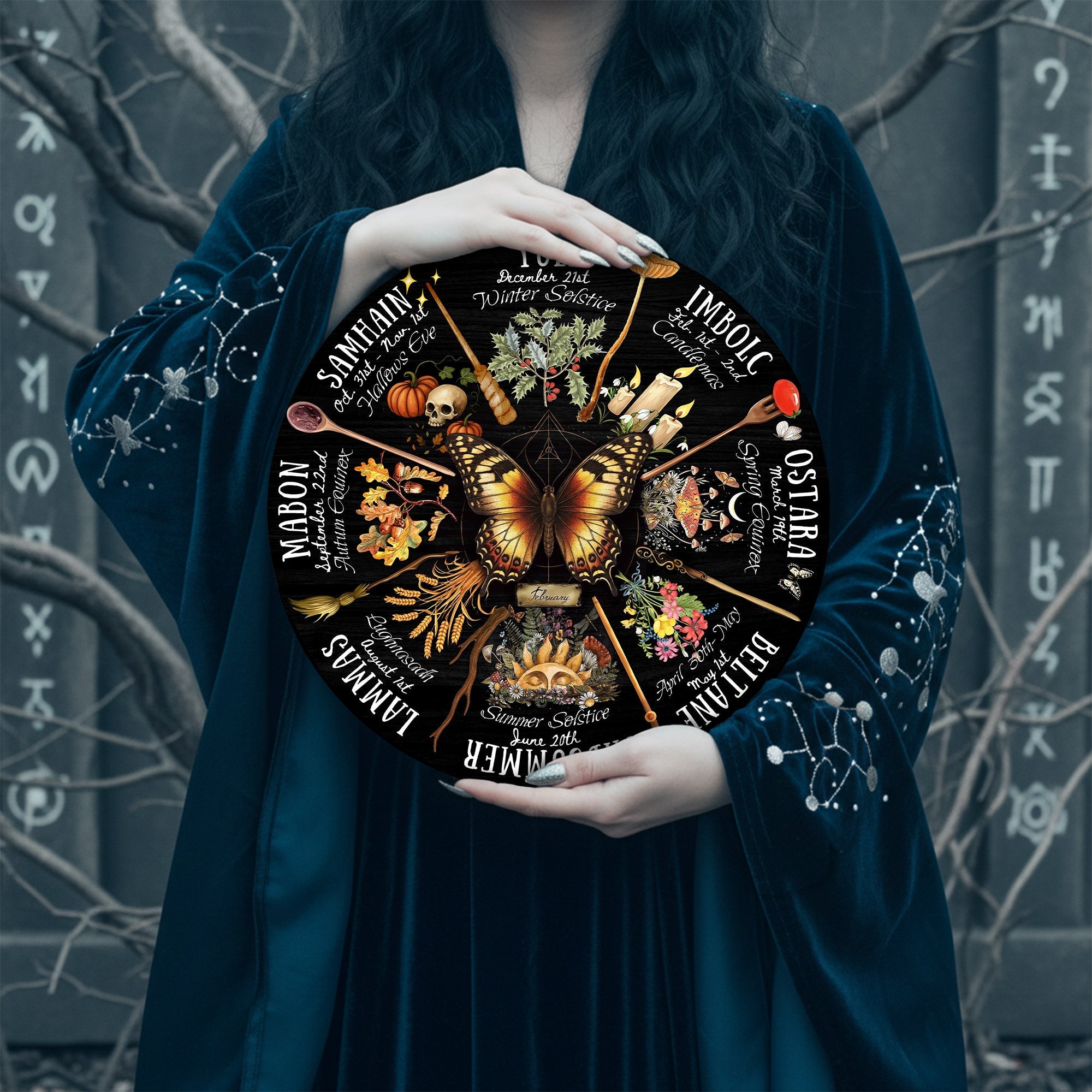 Butterfly Dark Seasonal Wheel of the Year Wooden Decor