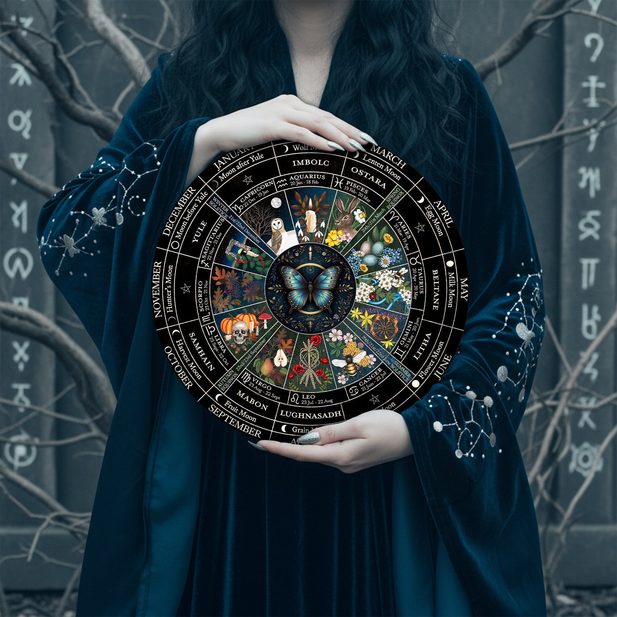 Butterfly Seasonal Wheel of the Year Wooden Pagan Decor