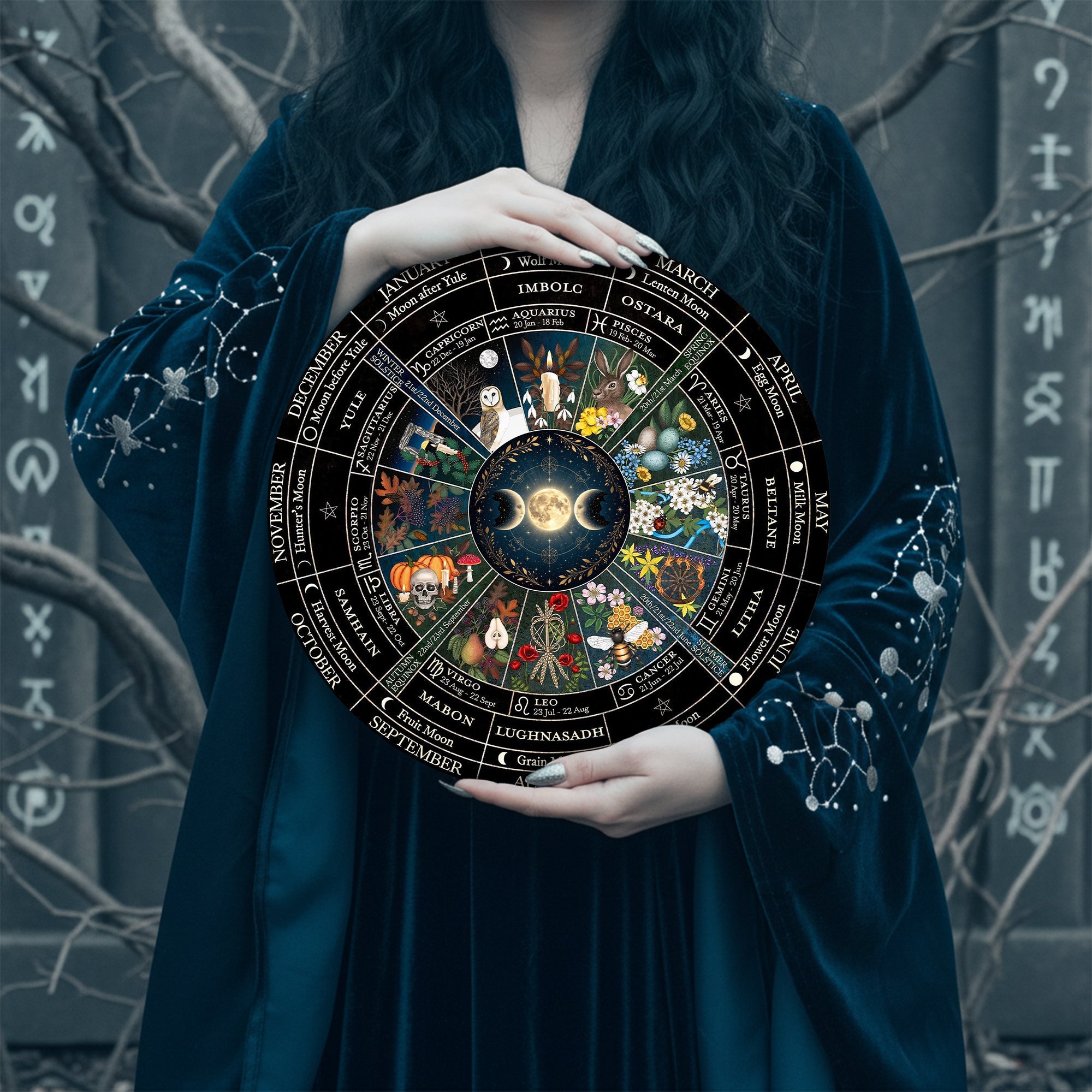 Colorful Seasonal Wheel of the Year Wooden Pagan Decor