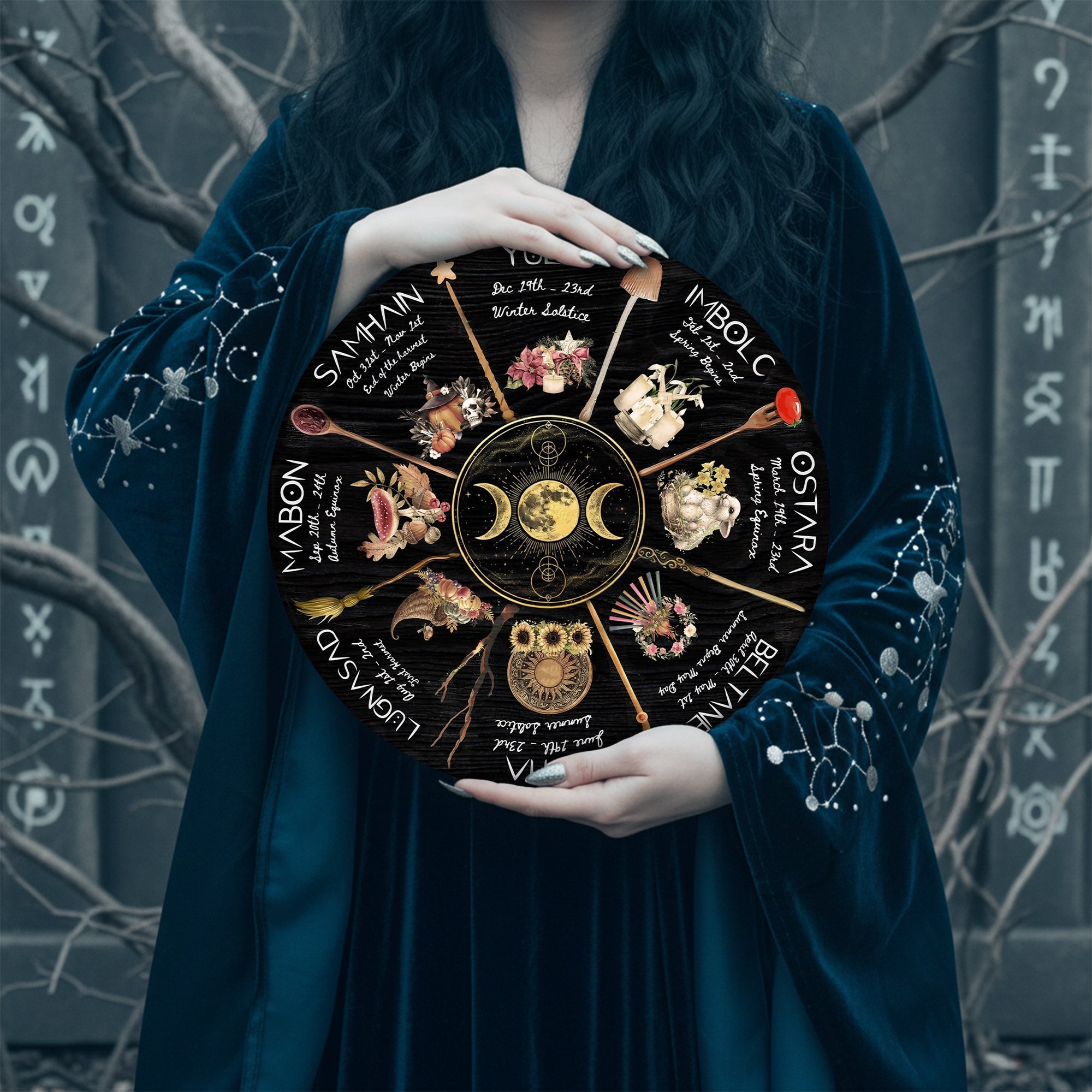 Moon Herbal Wheel of the Year Wooden Pagan Wall Art