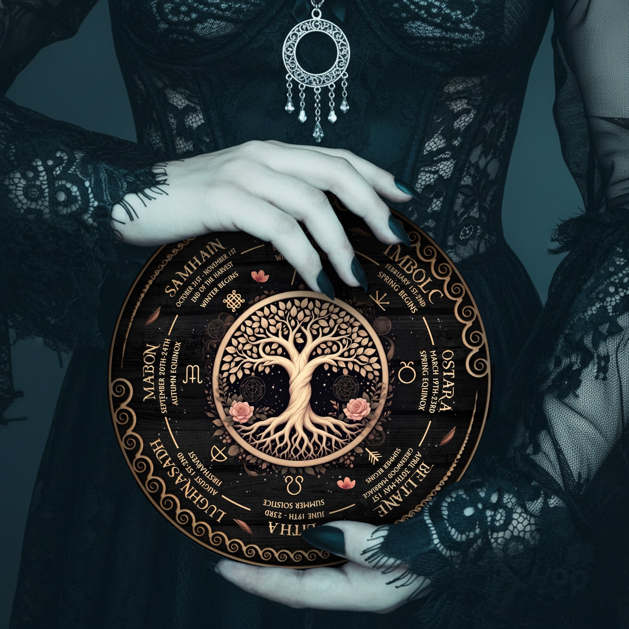 Tree Floral Wheel of the Year Wooden Pagan Wall Art