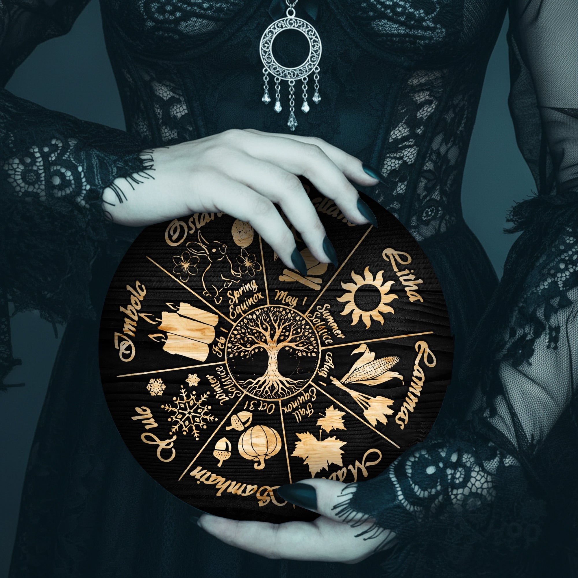 Tree Seasonal Wheel of the Year Wooden Pagan Wall Decor