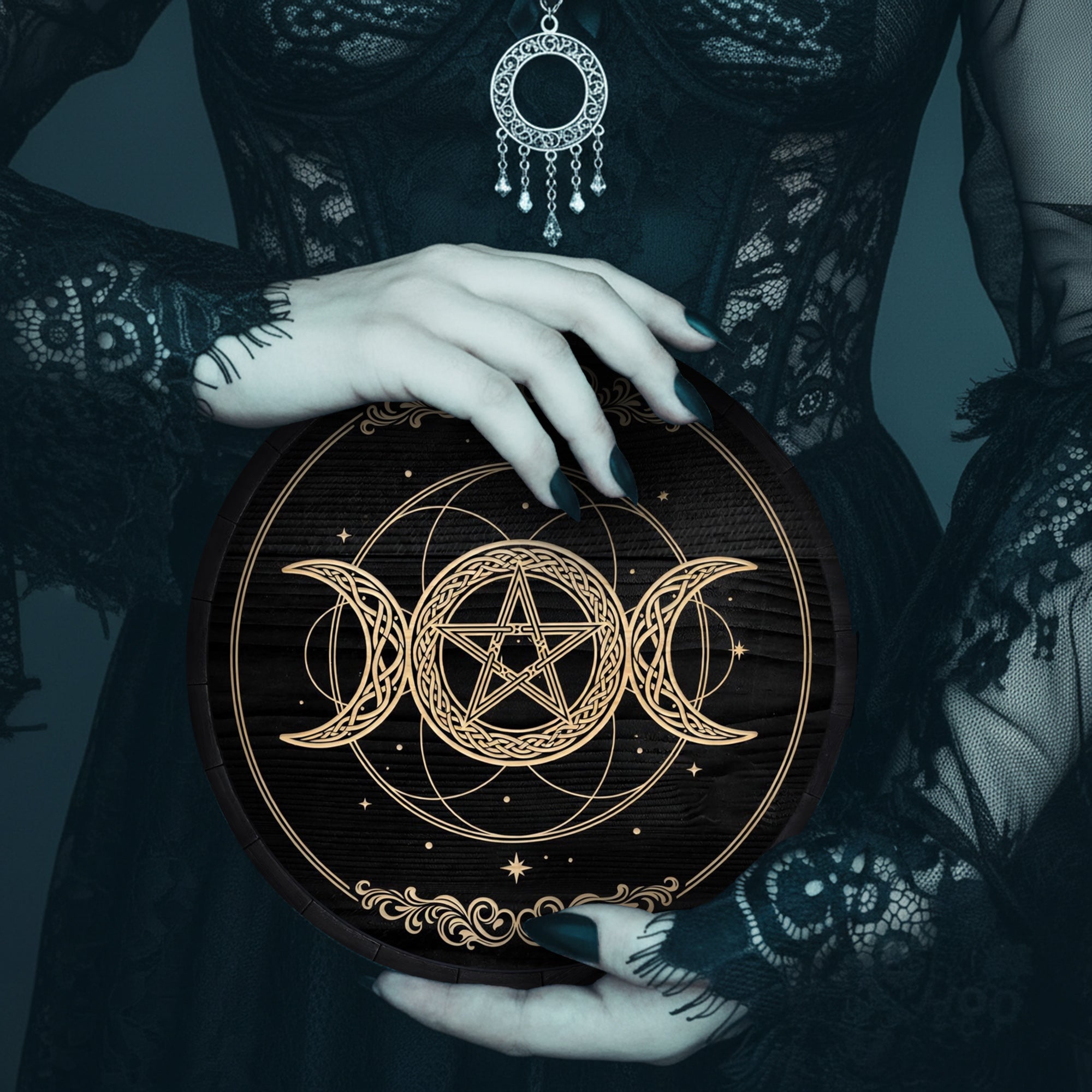 Triple Moon Wheel of the Year Wooden Wiccan Wall Art
