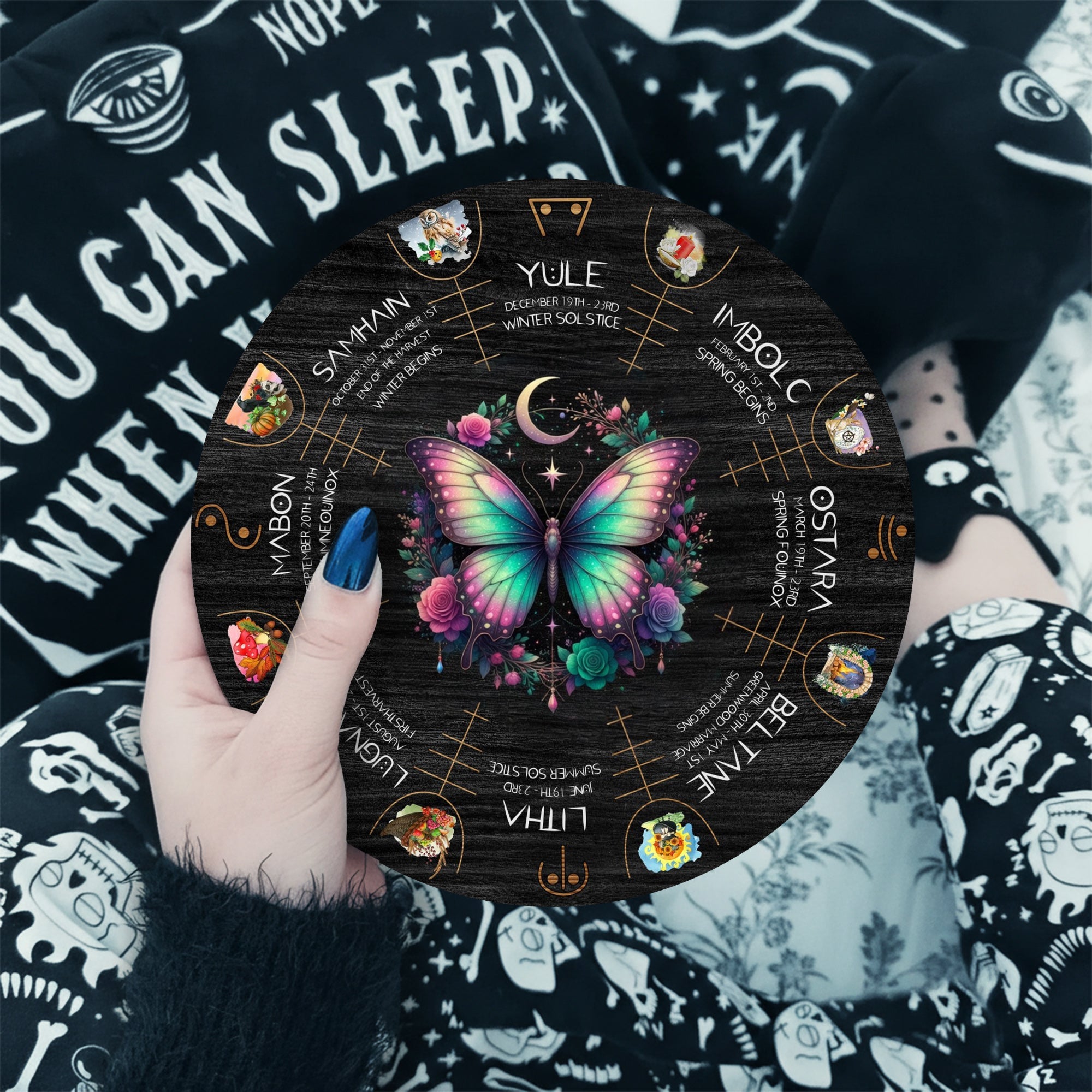 Colorful Butterfly Wheel of the Year Wooden Wall Art