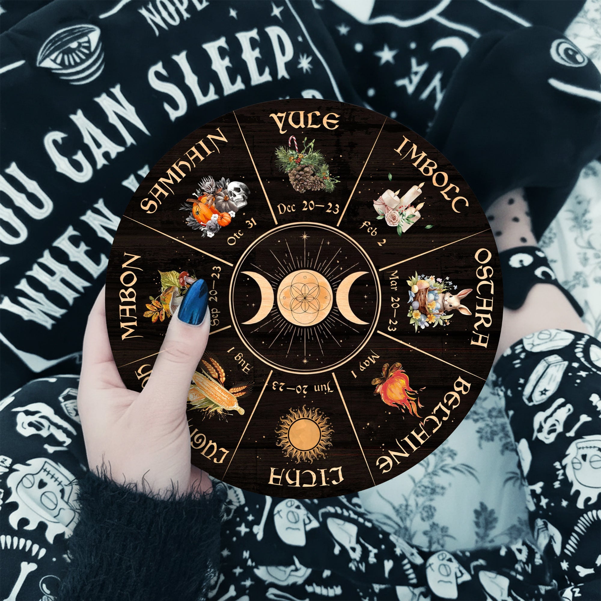 Triple Moon Seasonal Wheel of the Year Wooden Wall Art
