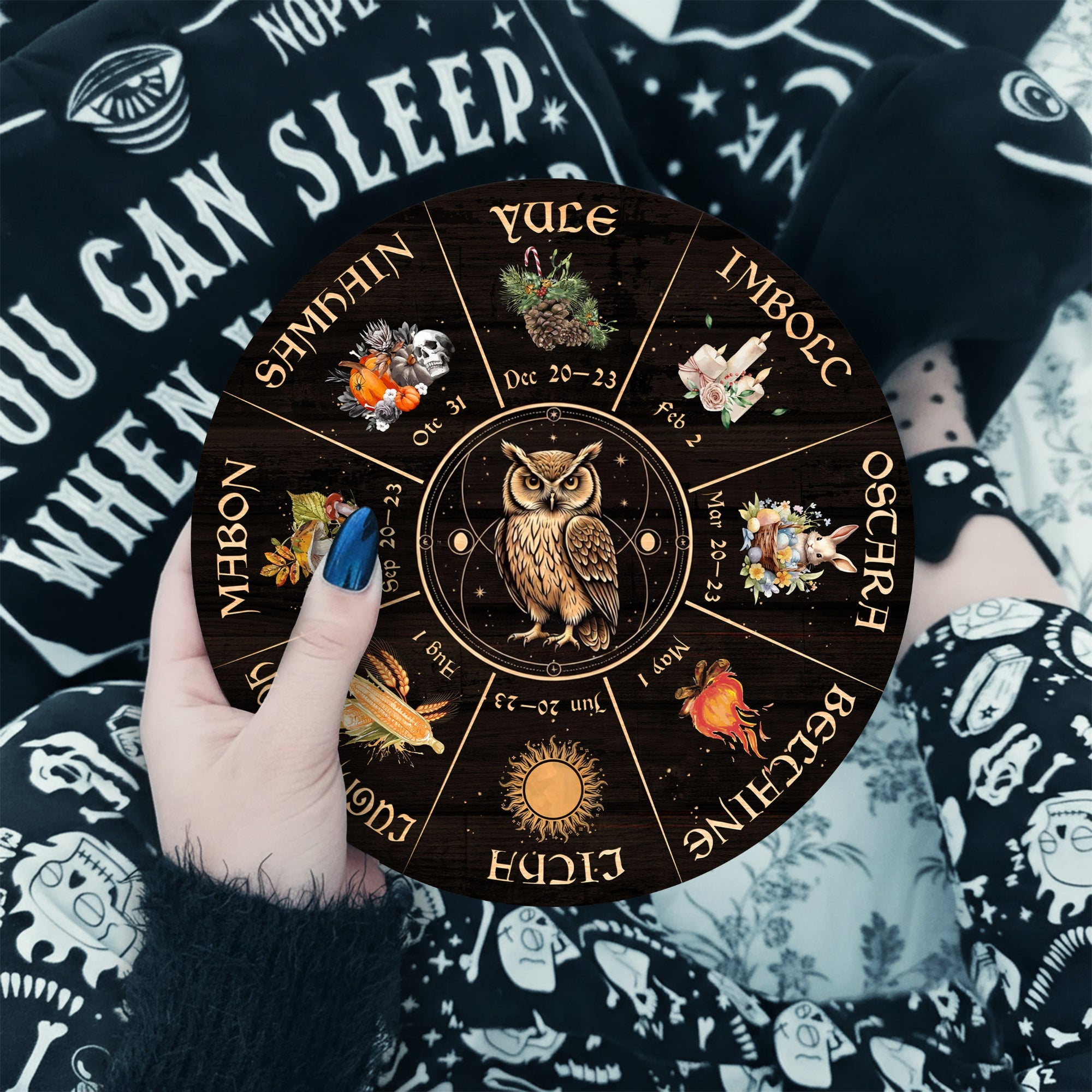 Owl Seasonal Wheel of the Year Wooden Pagan Wall Decor