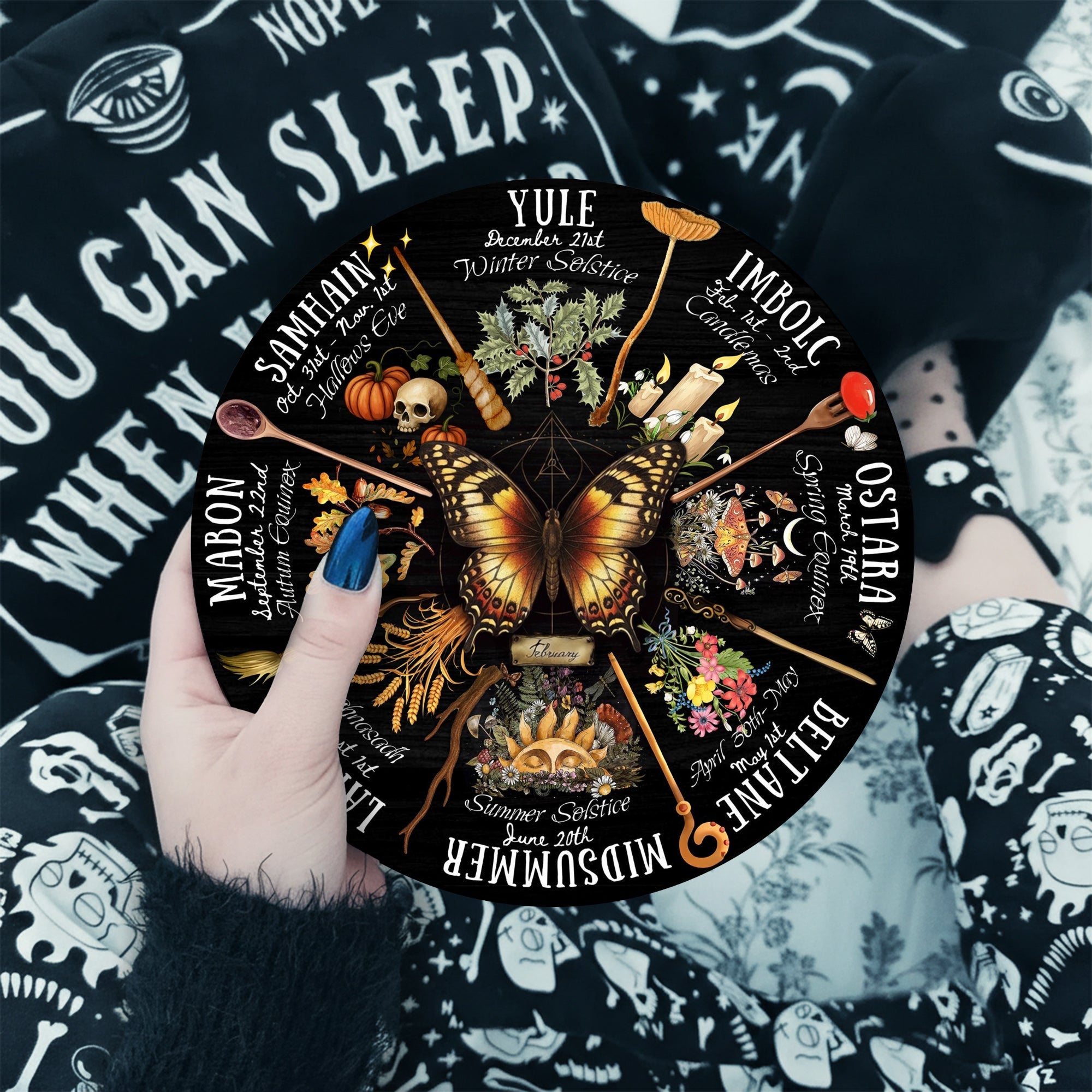 Butterfly Dark Seasonal Wheel of the Year Wooden Decor