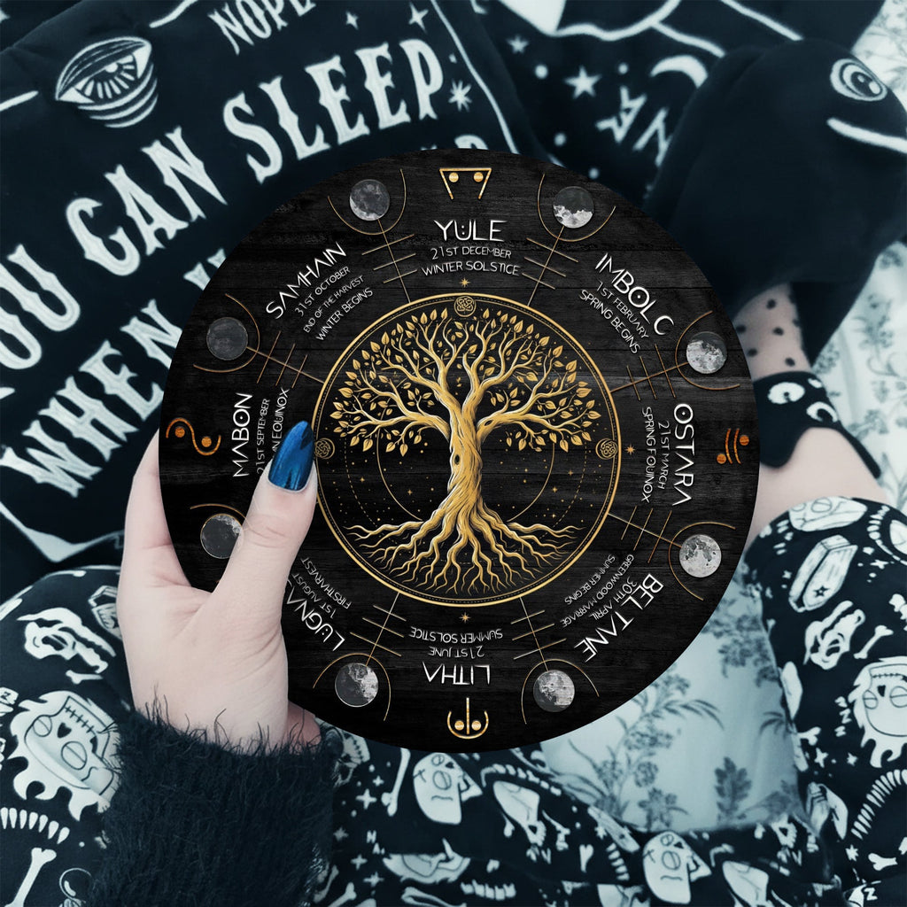 Black Gold Tree Wheel of the Year Wooden Pagan Wall Art