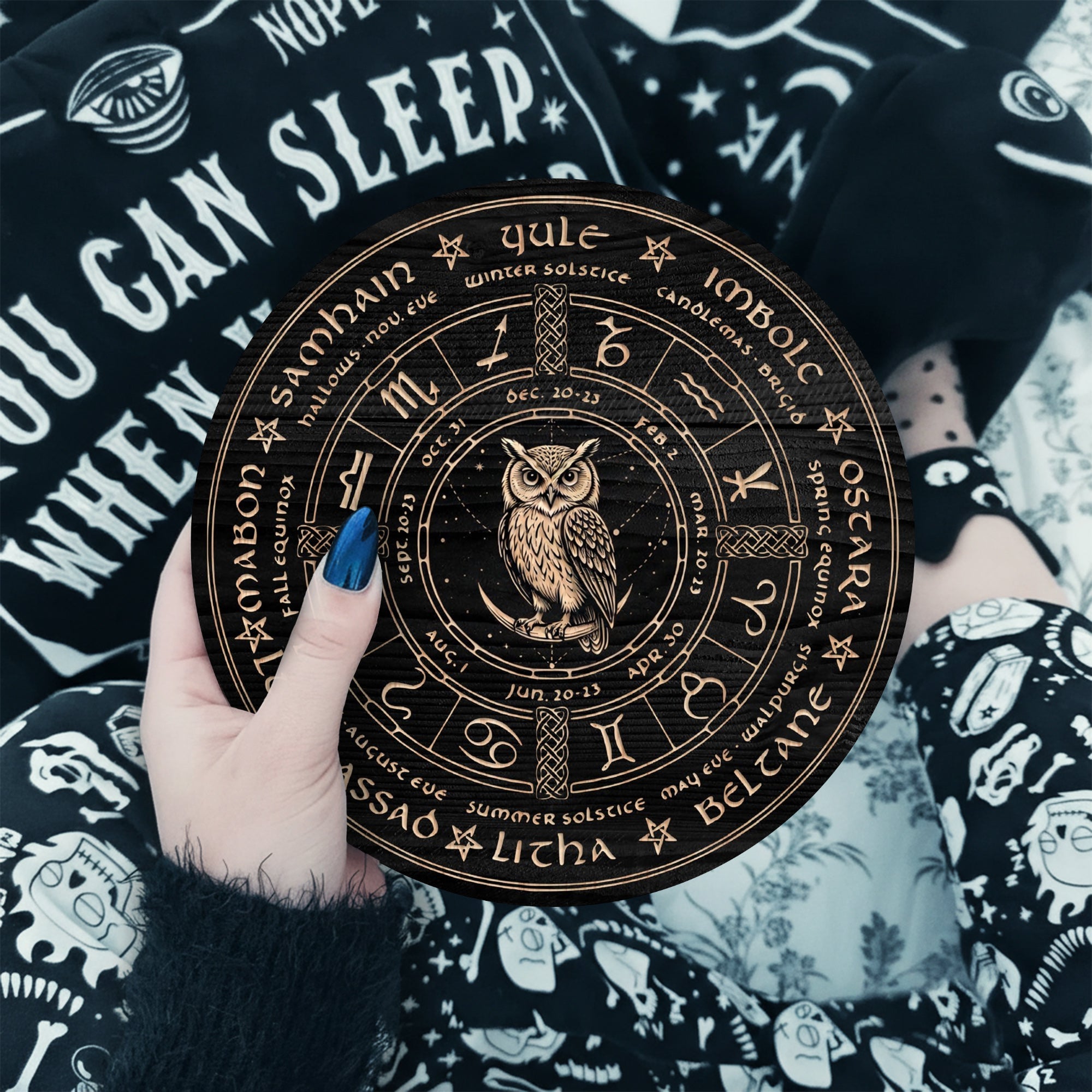 Owl Zodiac Wheel of the Year Wooden Pagan Wall Decor