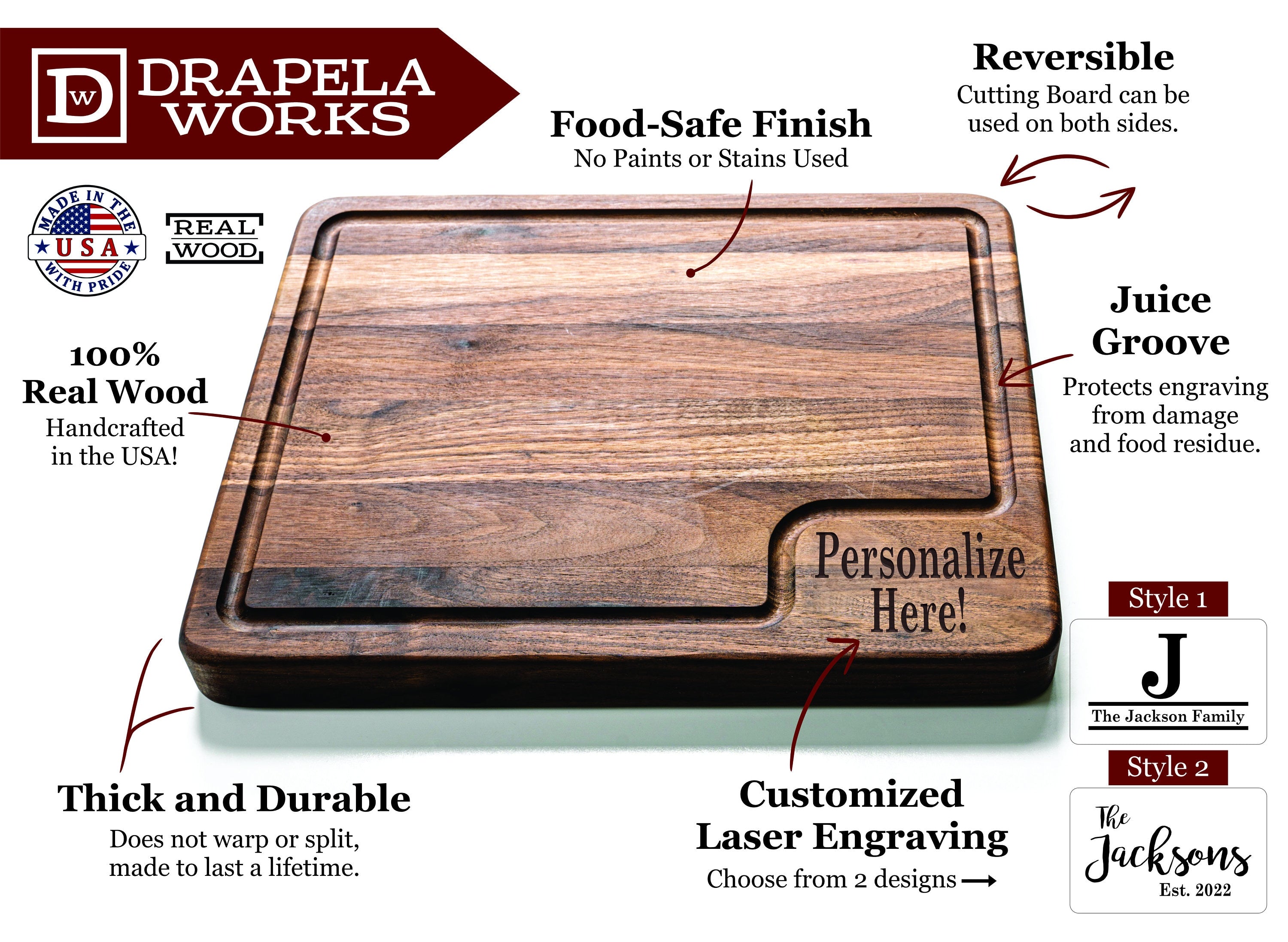 Walnut Cutting Board, Elegant Cutting Board, Large Thick Cutting Board, BBQ Board, Walnut Wood, Closing Gift