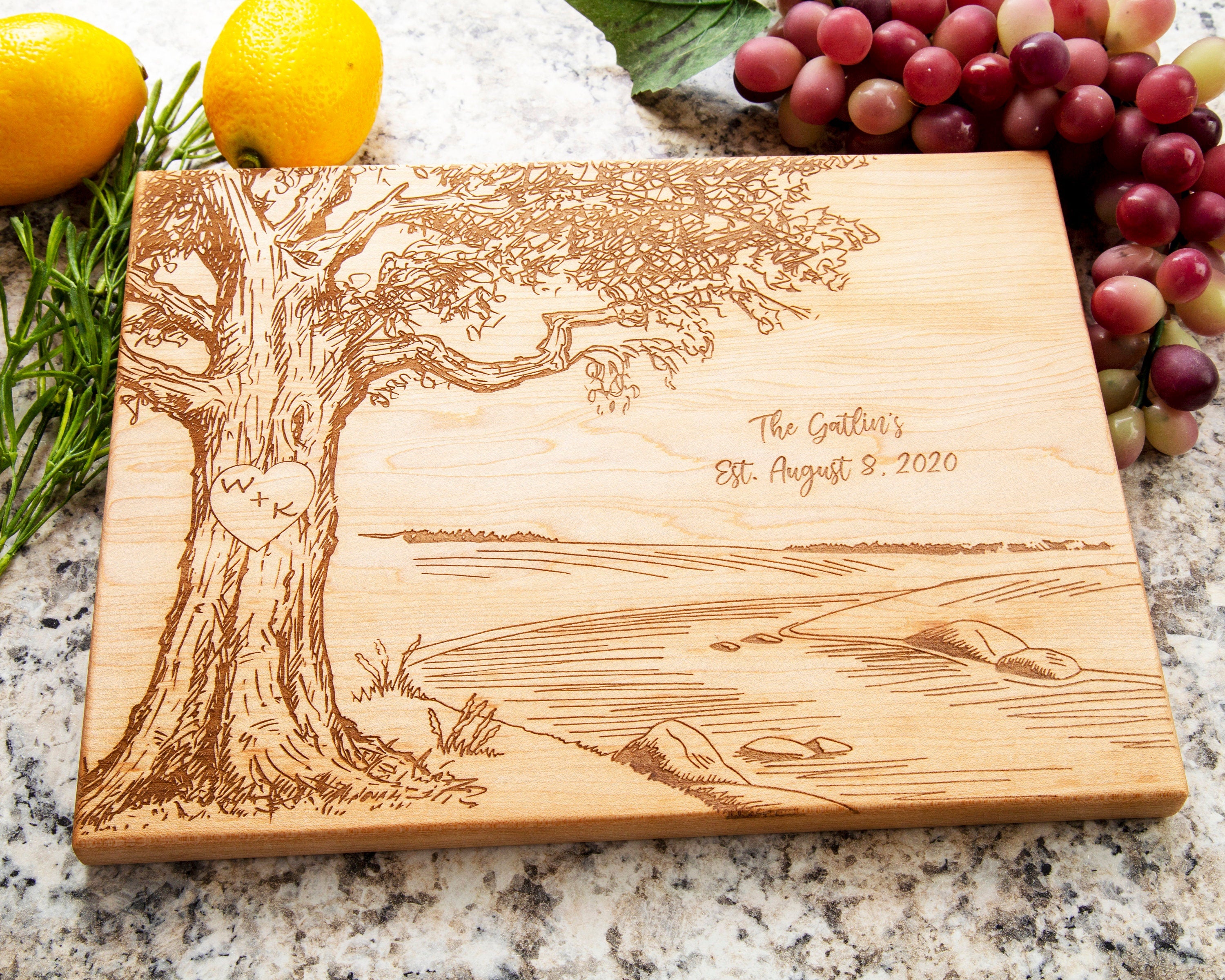 Personalized Cutting Board, Tree River Scene Board, Personalized Gifts, Wedding Anniversary Gifts for Her, Gifts for Him, Housewarming Gift