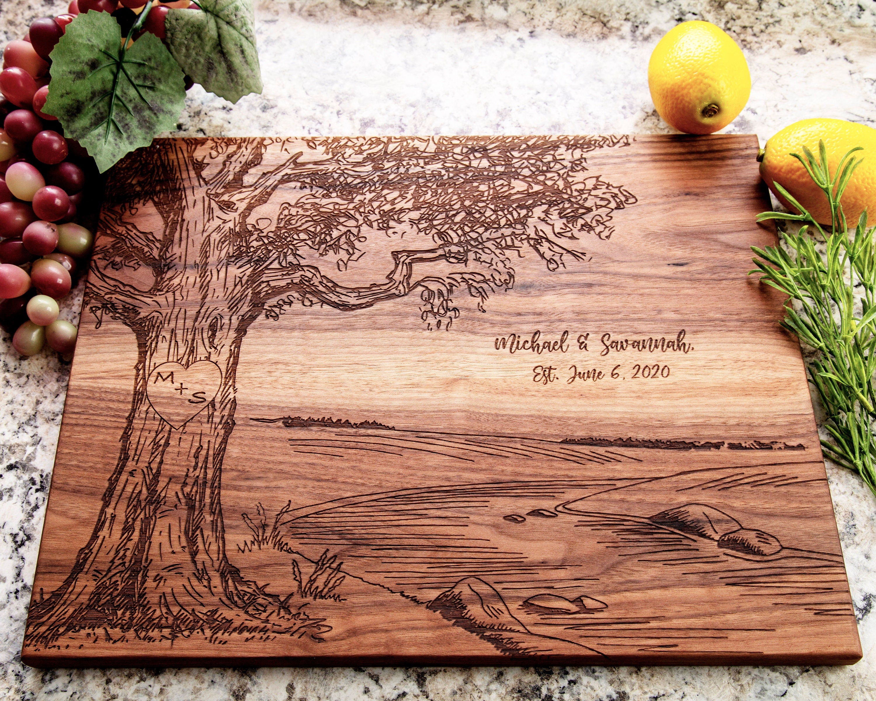 Personalized Cutting Board, Tree River Scene Board, Personalized Gifts, Wedding Anniversary Gifts for Her, Gifts for Him, Housewarming Gift