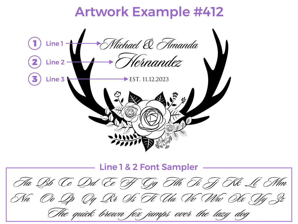 Handmade Cutting Board Personalized Floral Antler Design #412-Wedding & Anniversary Gift for Couples-Housewarming and Closing Present