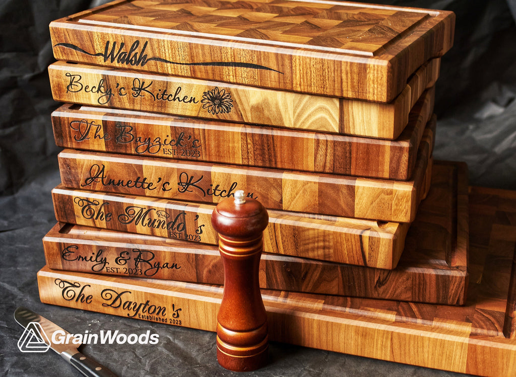 Personalized Double sided Walnut Cutting Board, Reversible Butcher Block End Grain Cutting Boards with Juice Groove, Chopping Board