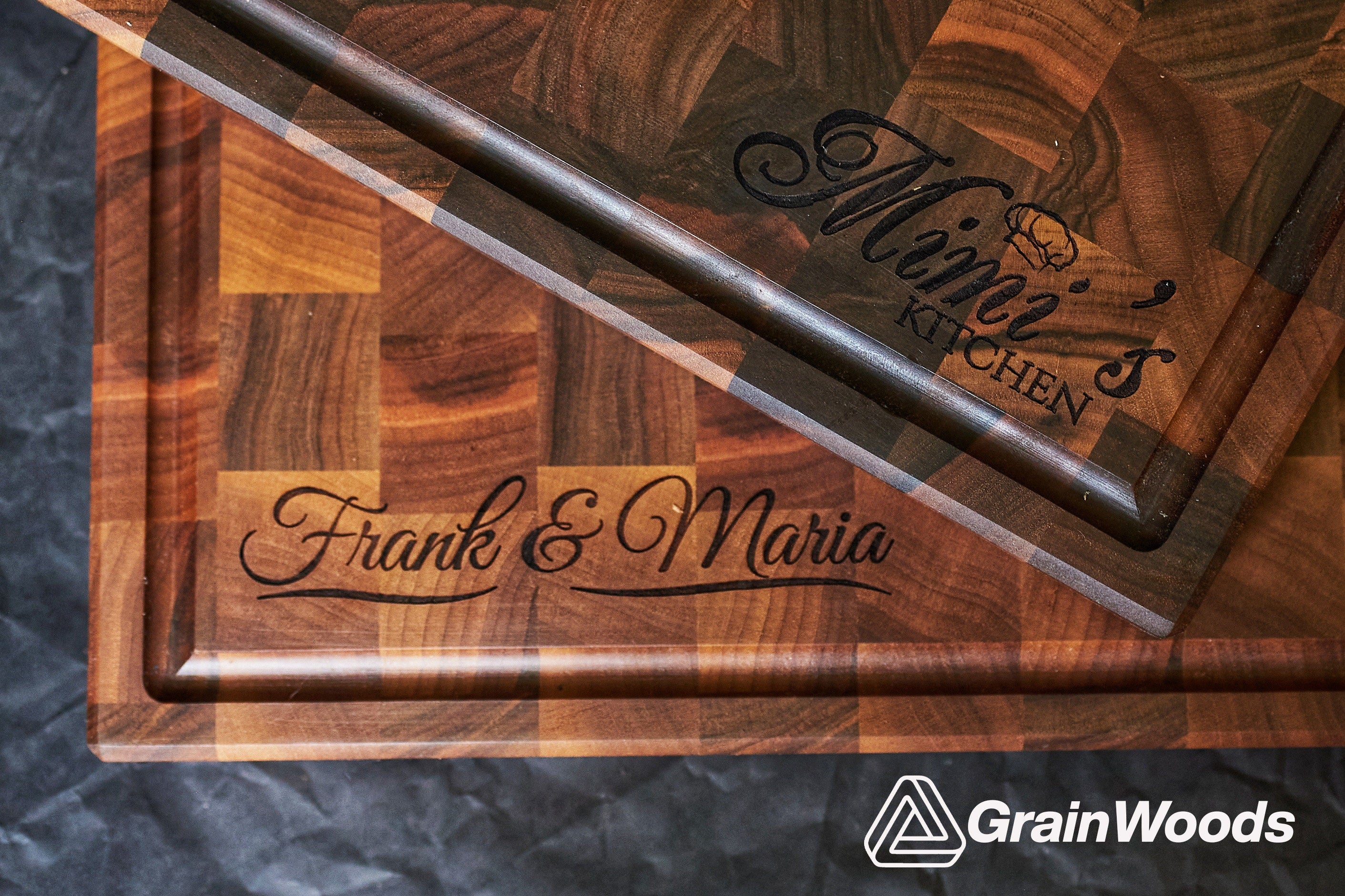 Personalized Double sided Walnut Cutting Board, Reversible Butcher Block End Grain Cutting Boards with Juice Groove, Chopping Board
