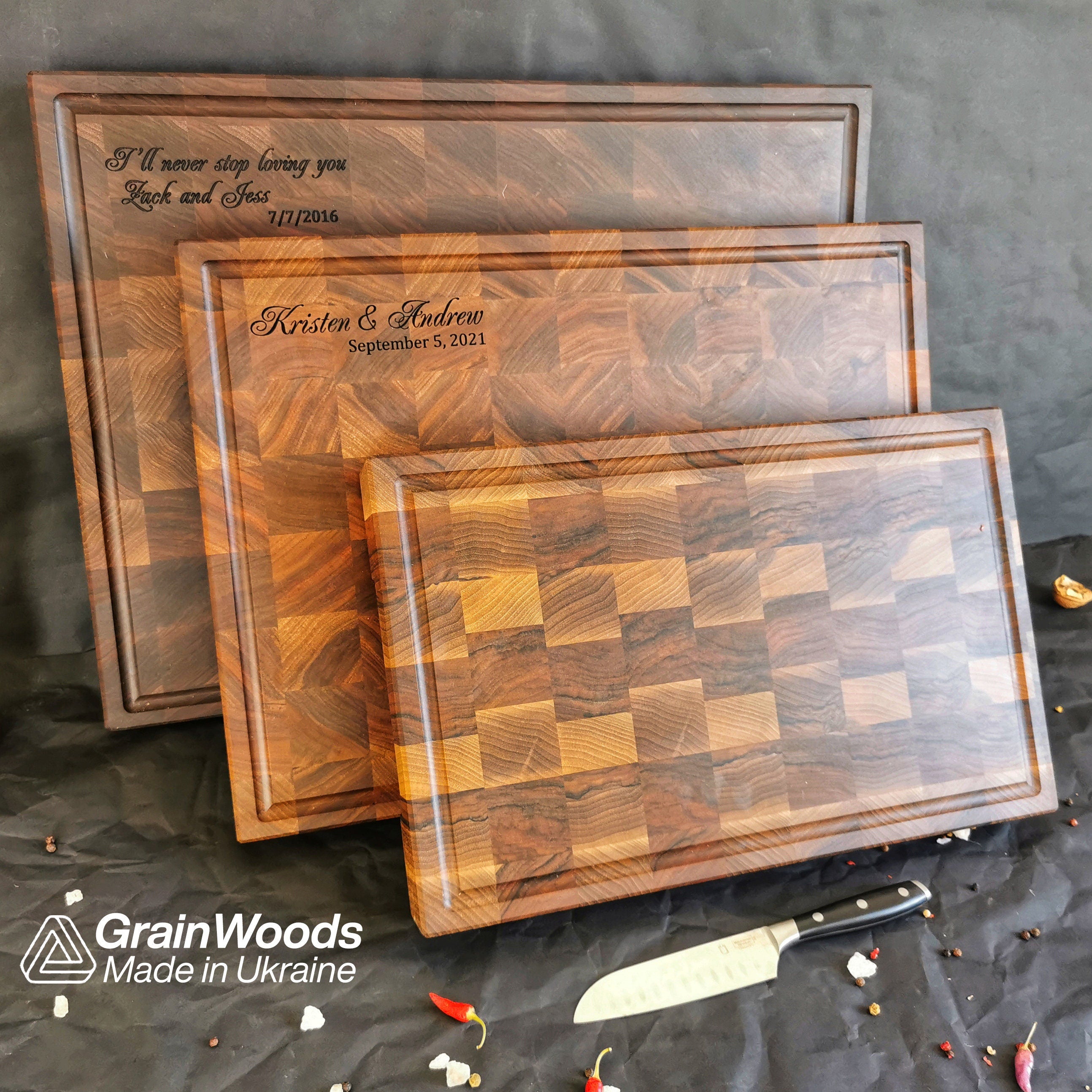 Personalized Double sided Walnut Cutting Board, Reversible Butcher Block End Grain Cutting Boards with Juice Groove, Chopping Board