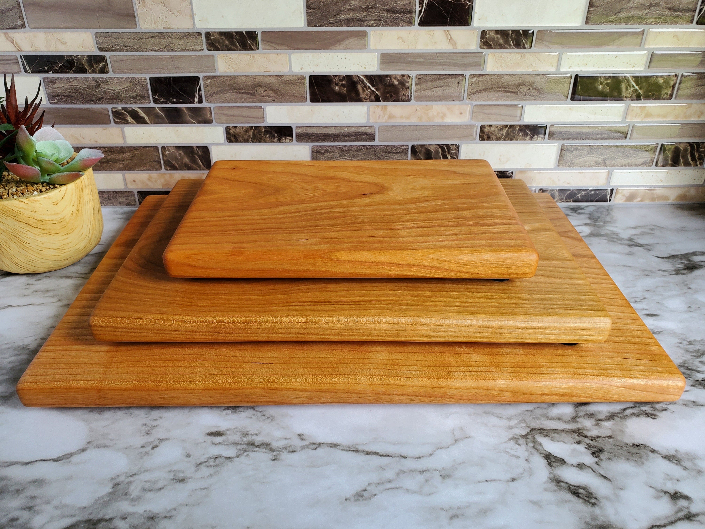Solid Cherry Wood Cutting Board, Non-Toxic No Glue Cutting Board, Handmade Wooden Cutting Board, Mini Cutting Board, With or Without Feet