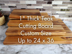 Custom Size Teak Wood Cutting Board, Made to Order Wooden Chopping Board, Up to 24 x 36 inch, Optional Juice Groove, RV Cutting Board