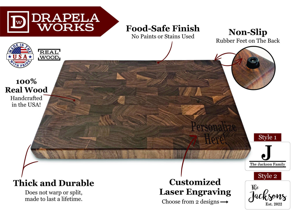 Walnut Cutting Board Personalized, Walnut Chopping Block, Maple End Grain, Kitchen Cutting Board