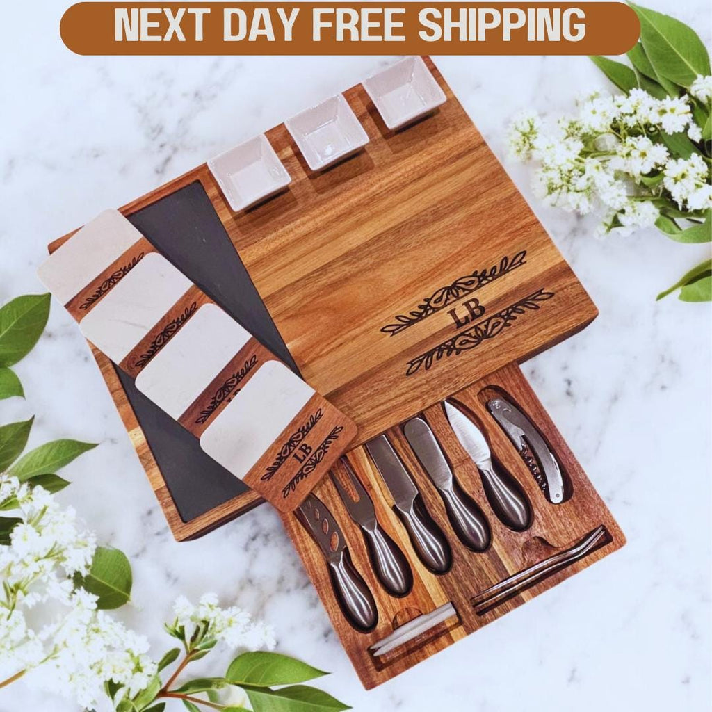 Personalized Anniversary Charcuterie Board Set, Slate and Knife Set, 17 Pcs - Realtor Closing Gift, Wedding Gift Birthday Gift Couple Gift