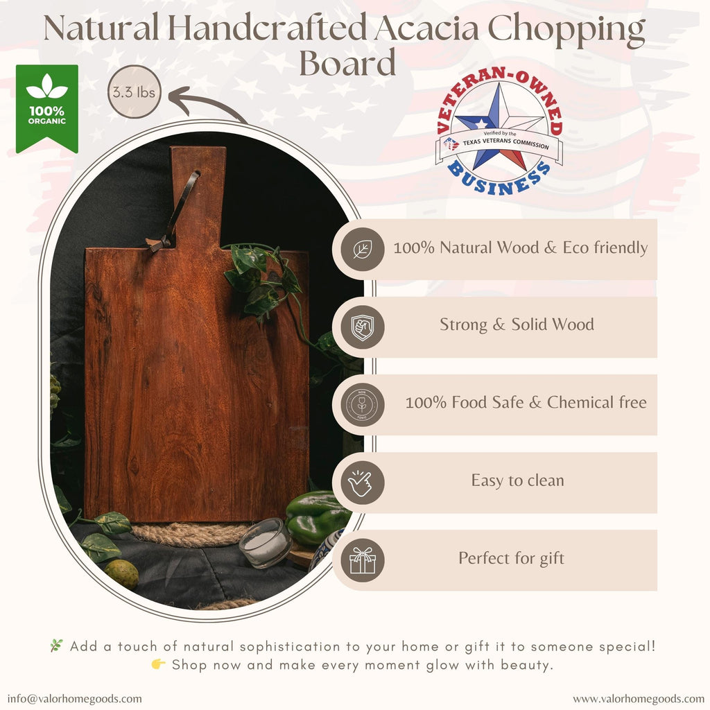 Handcrafted Acacia Wood Cutting Board - Rustic Serving Board, Natural Kitchen Decor & Chopping Board for Everyday Use