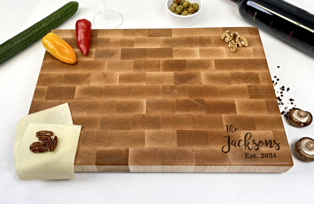 Walnut Cutting Board Personalized, Walnut Chopping Block, Maple End Grain, Kitchen Cutting Board