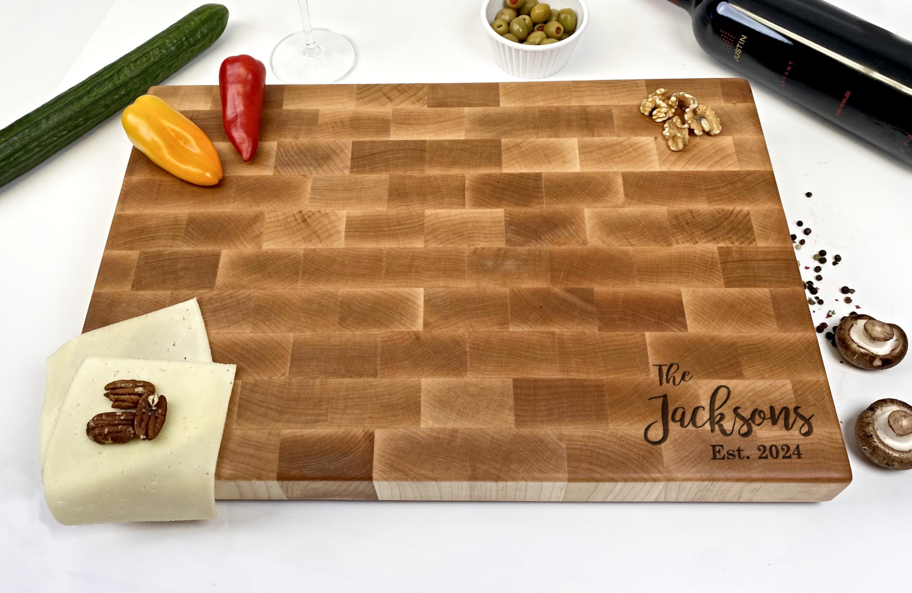 Walnut Cutting Board Personalized, Walnut Chopping Block, Maple End Grain, Kitchen Cutting Board