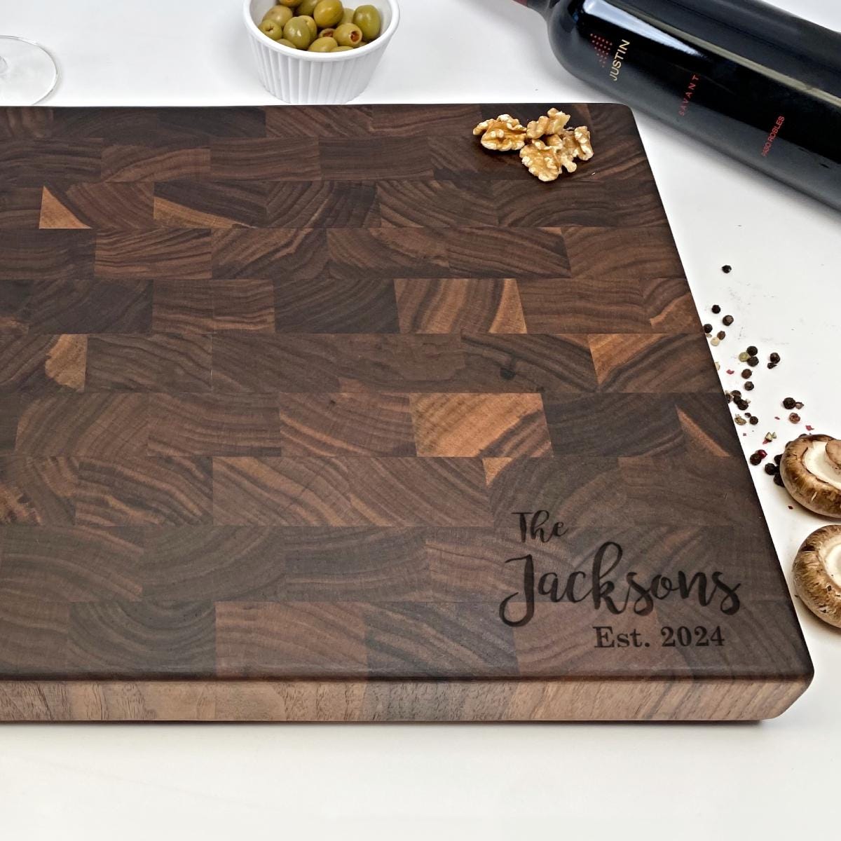 Walnut Cutting Board Personalized, Walnut Chopping Block, Maple End Grain, Kitchen Cutting Board
