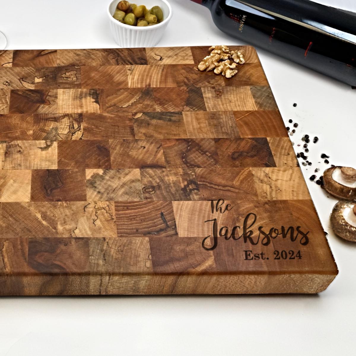 Personalized Cutting Board, End Grain Chopping Block, Maple End Grain, Walnut Cutting Board