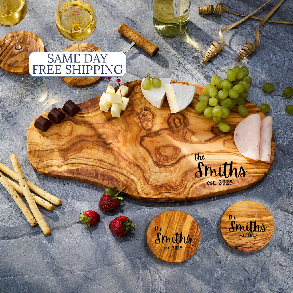 Personalized Charcuterie Board, Olive Wood Cutting board, Rustic Cheese Board Housewarming Gift Wedding Gift For Couple 3rd Anniversary Gift