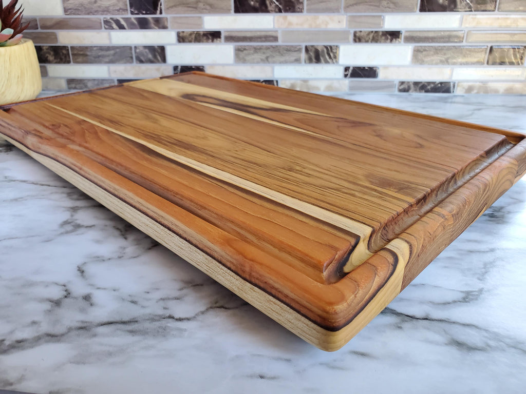 Custom Size Teak Wood Cutting Board, Made to Order Wooden Chopping Board, Up to 24 x 36 inch, Optional Juice Groove, RV Cutting Board