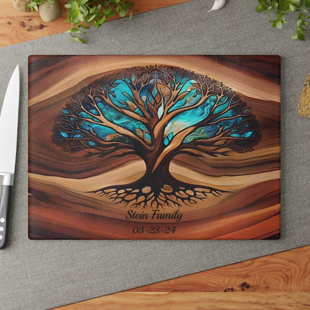 Personalized Charcuterie Board, Tree of Life Glass, Custom Wedding Gift, Resin - Epoxy- Wood Look Print on Glass, Couple Gifts Cutting Board