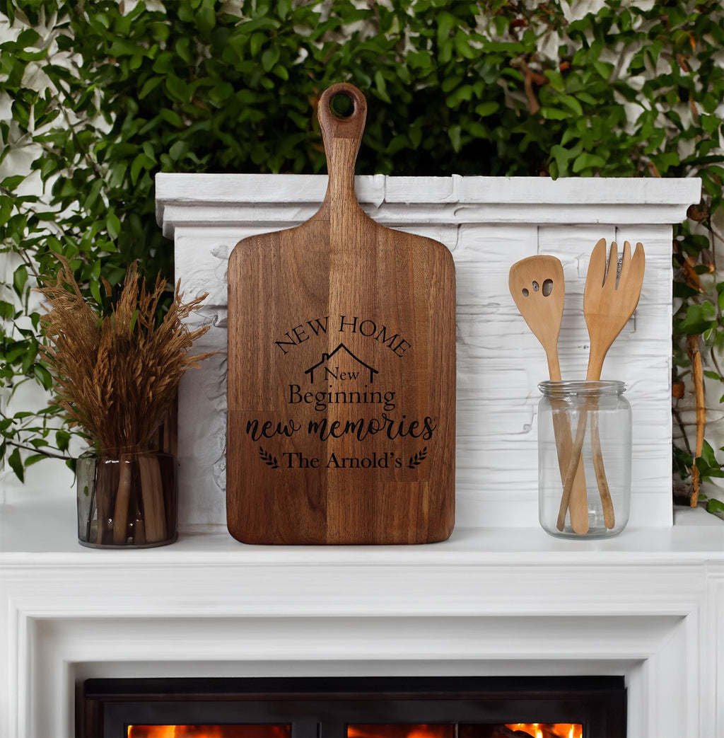 Personalized Cutting Board, Housewarming Gift, New Home Gift, Custom Family Name Board, Engraved Wood Board, New Beginning Gift